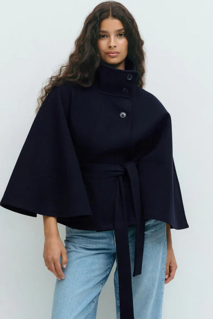 ELEGANT BELTED CAPE JACKET