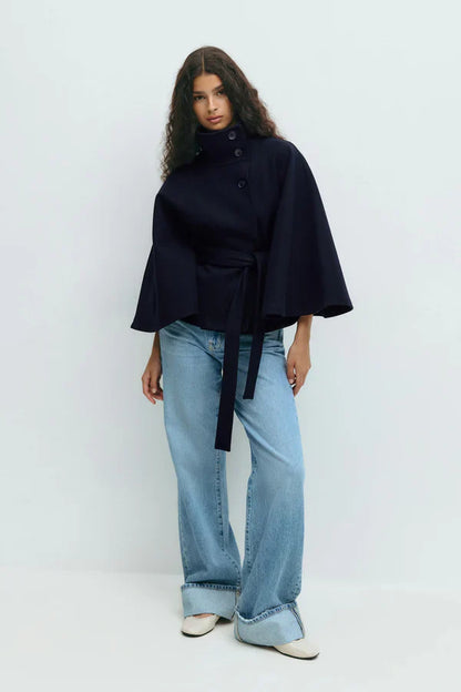 ELEGANT BELTED CAPE JACKET