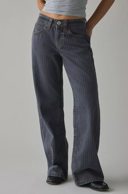 GREY STRIPE PRINT JEANS